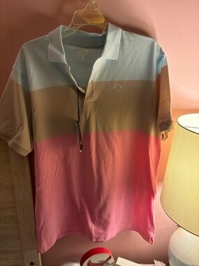 Simply Southern Striped Polo in Light Blue, Tan & Pink